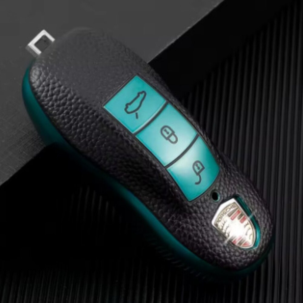 Green PORSCHE STUTTGART HOTROD  Leather Smart Key Case Cover Shell